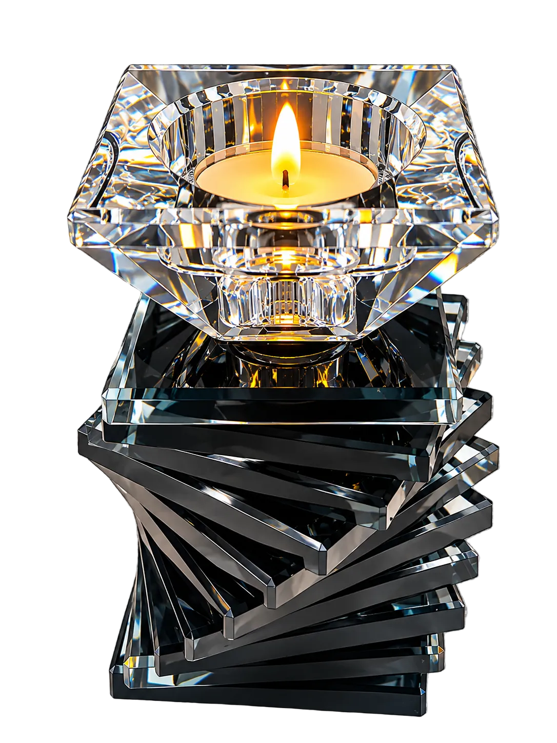 Luxury Black Crystal Tealight Candle Holder – Geometric Glass Table Decor