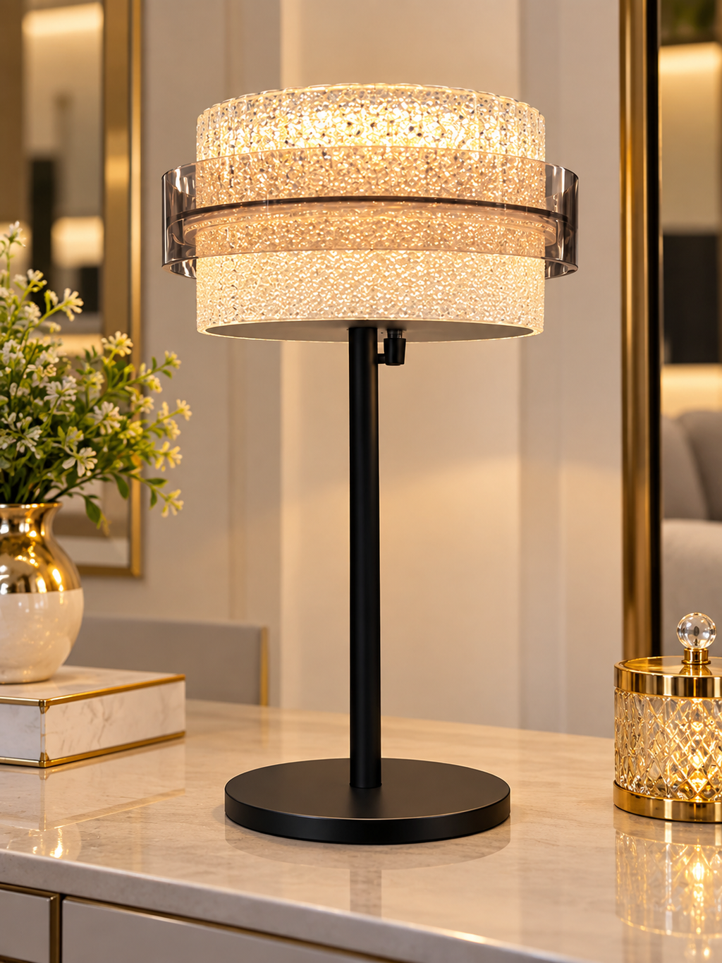 Luxury Black & Gold Acrylic Table Lamp – Modern LED Bedside & Side Table Lamp