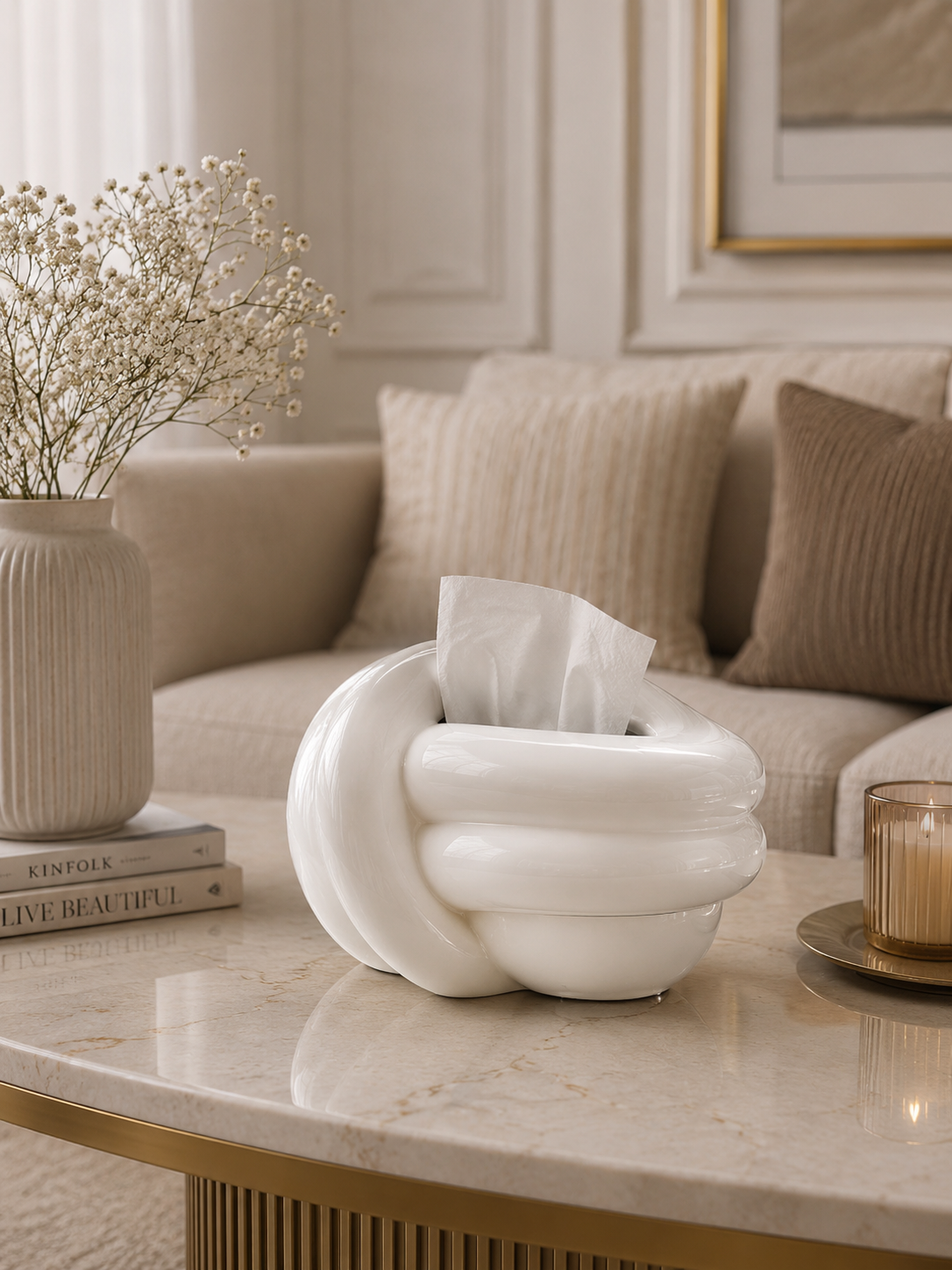 Modern Knot Ceramic Tissue Box Holder | Luxury Decorative Tissue Cover for Coffee Table, Living Room & Office