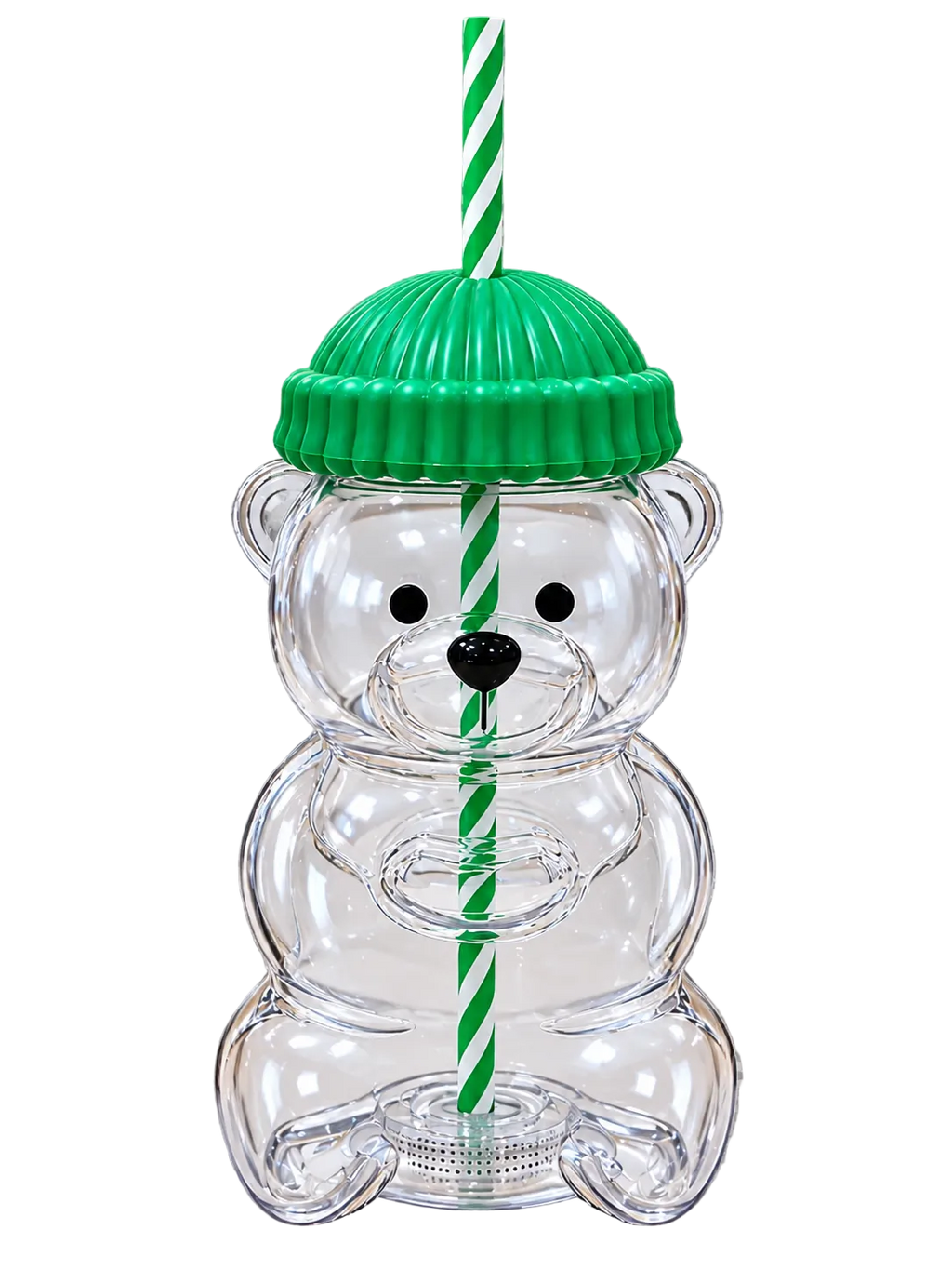 Cute Bear-Shaped Green Tumbler Cup with Straw & Lid