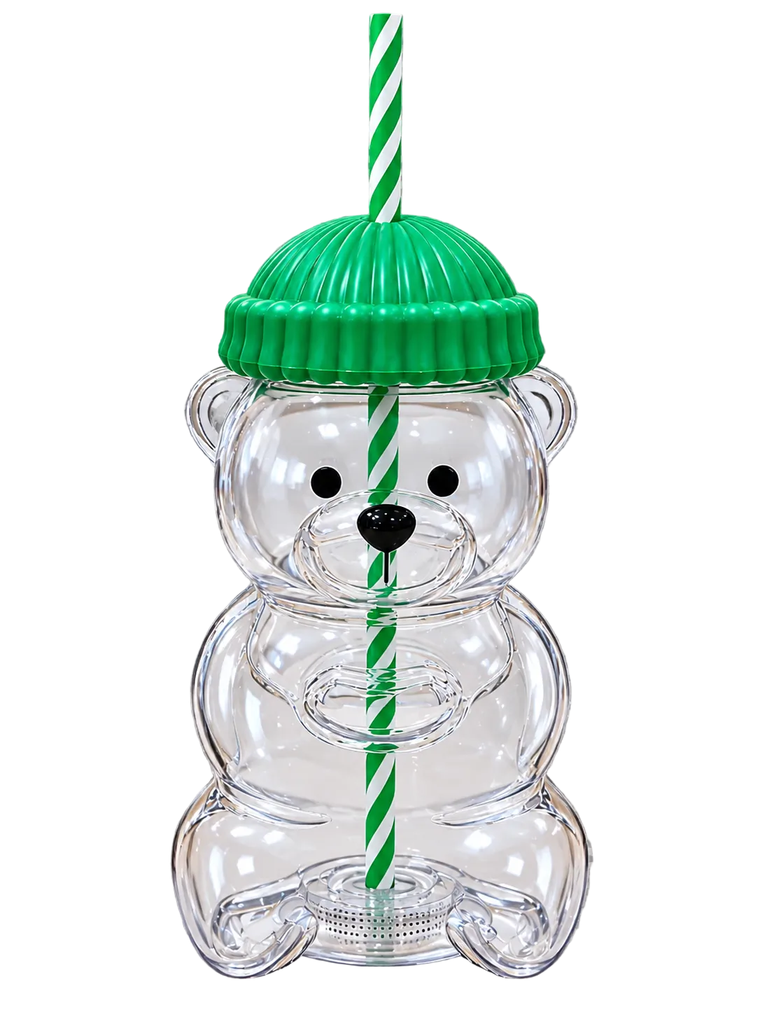 Cute Bear-Shaped Green Tumbler Cup with Straw & Lid