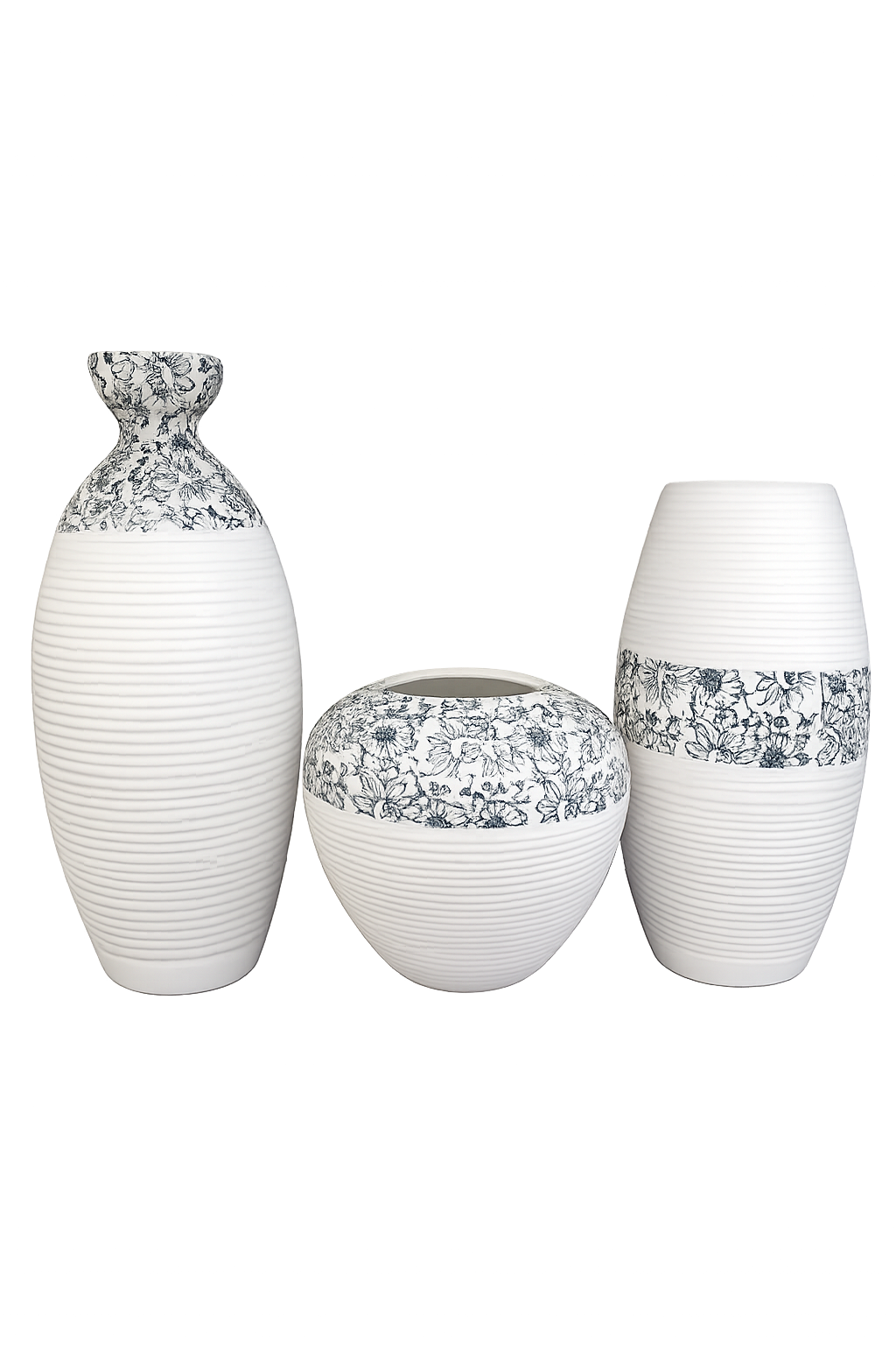 3-Piece White Floral Ceramic Vase Set | Modern Decorative Flower Vases for Living Room.