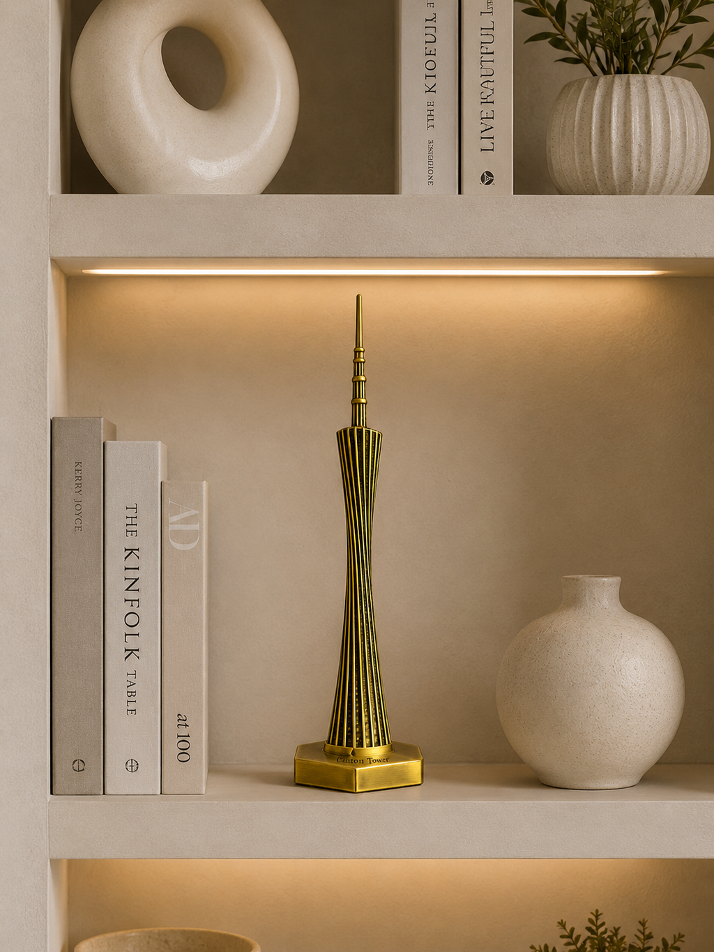 Modern Metal Tower Sculpture | Gold Architectural Table Décor | Luxury Home Accent