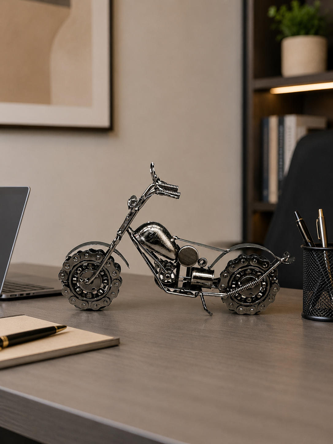 Vintage Metal Motorcycle Decorative Showpiece – Silver Finish