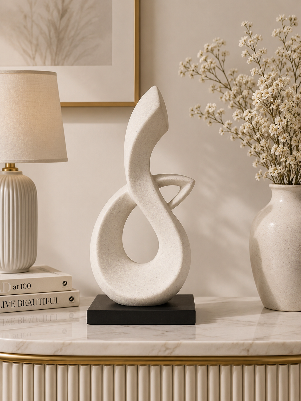 Modern Abstract Infinity Decorative Sculpture with Black Base