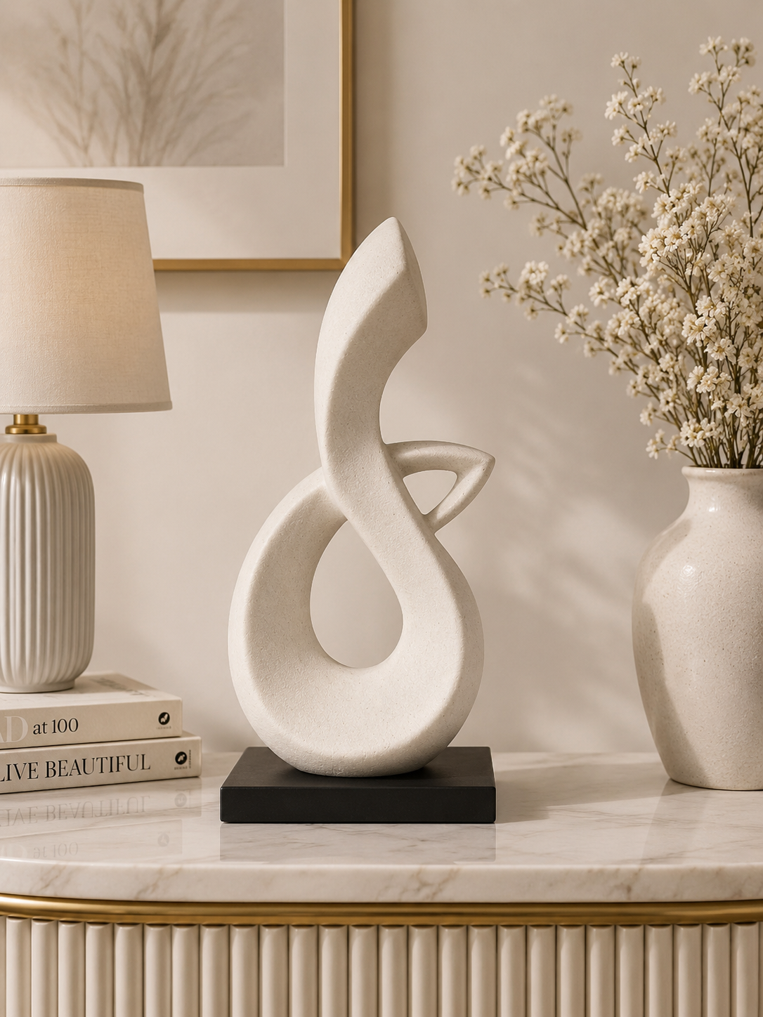 Modern Abstract Infinity Decorative Sculpture with Black Base