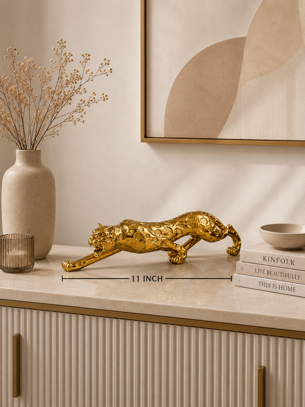 Luxury Golden Leopard Sculpture | Modern Resin Tabletop Animal Figurine | Home Décor Accent