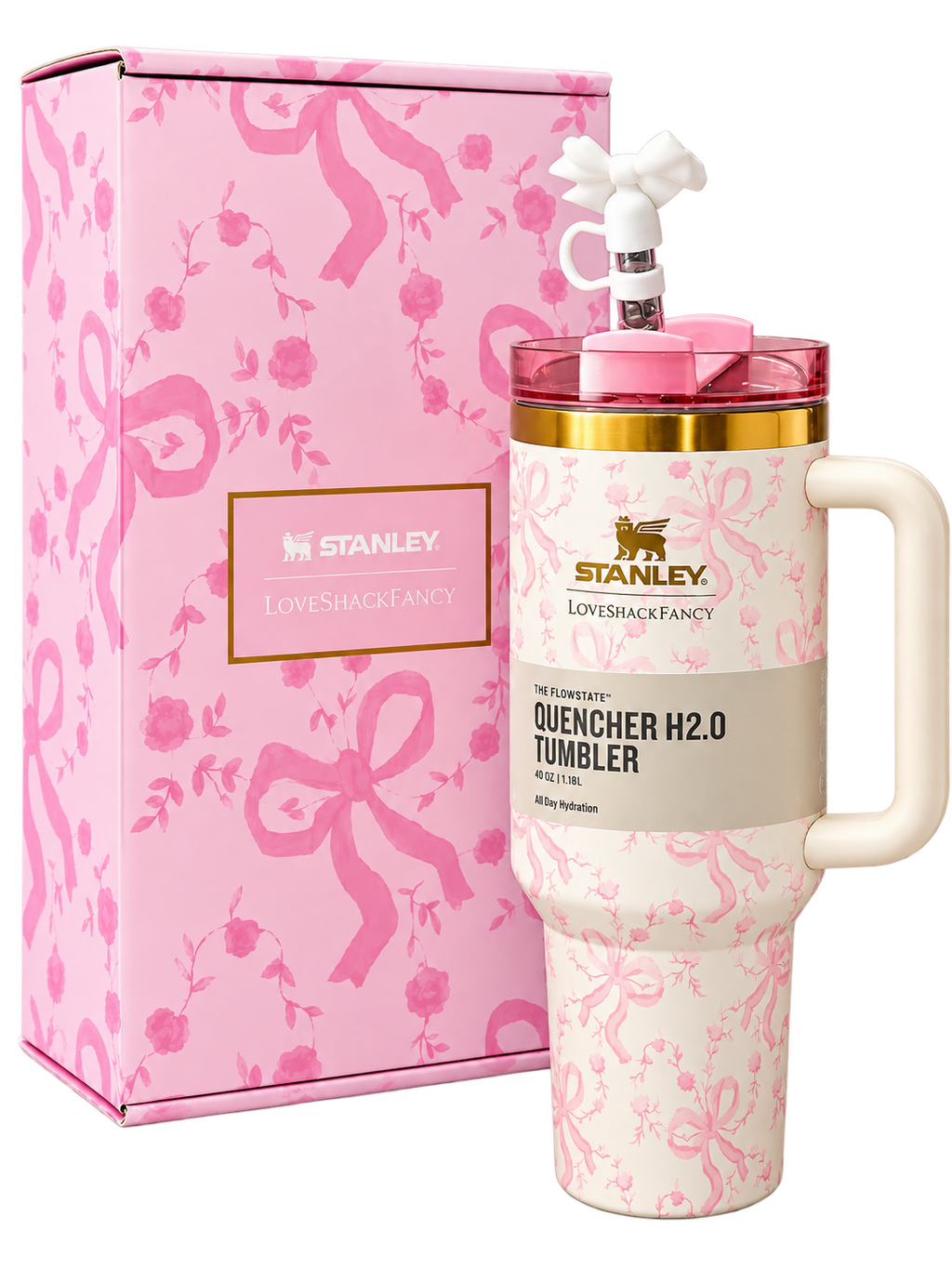 Stanley x LoveShackFancy Pink Bow Floral Quencher H2.0 Tumbler 40 oz