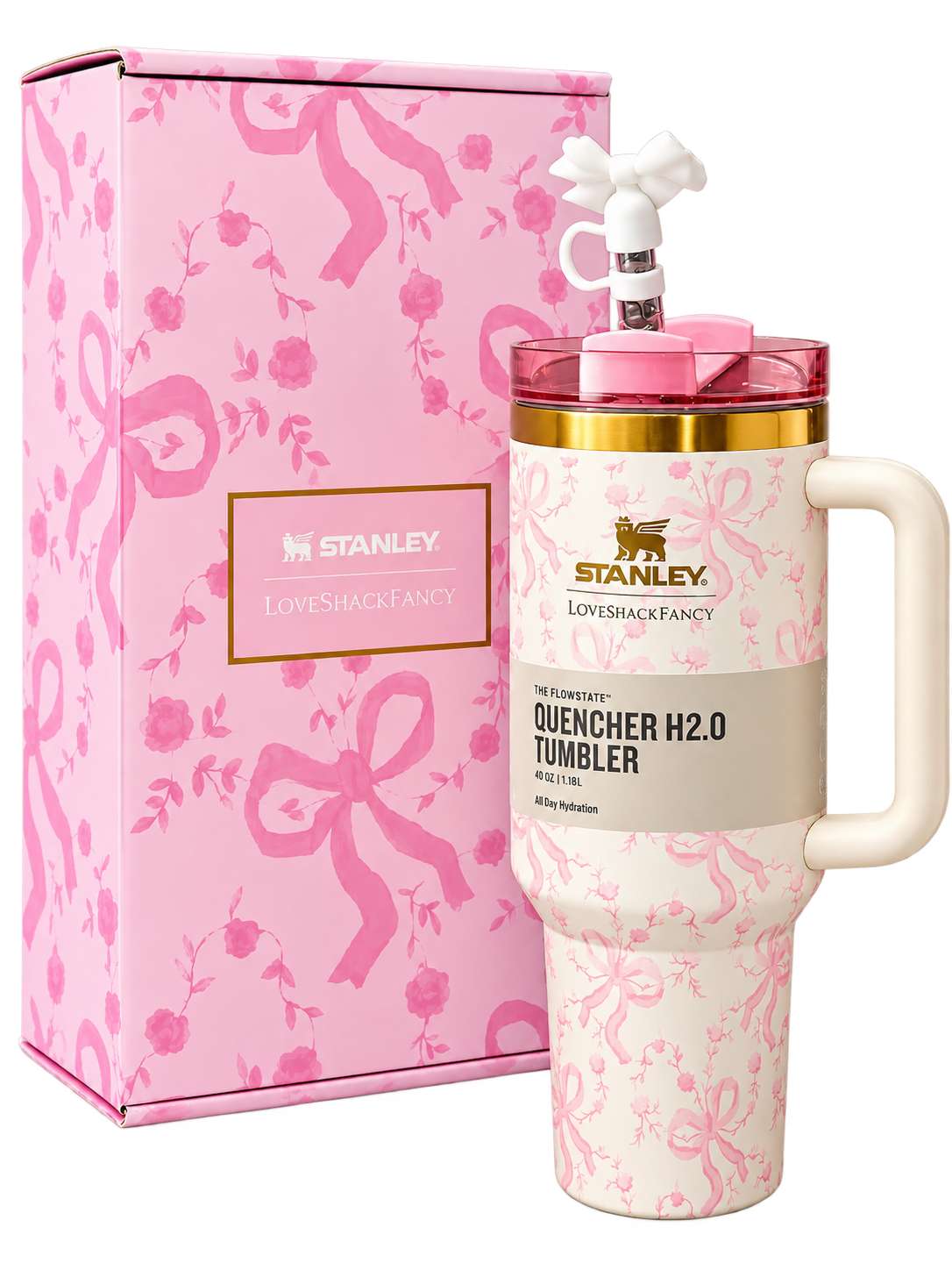 Stanley x LoveShackFancy Pink Bow Floral Quencher H2.0 Tumbler 40 oz