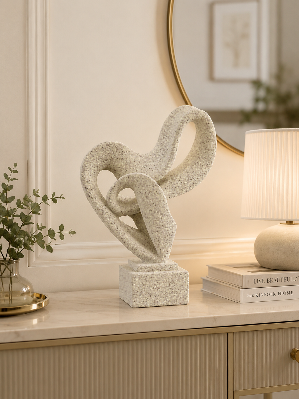 Abstract Infinity Loop Resin Sculpture | Modern White Decorative Table Accent for Living Room & Office
