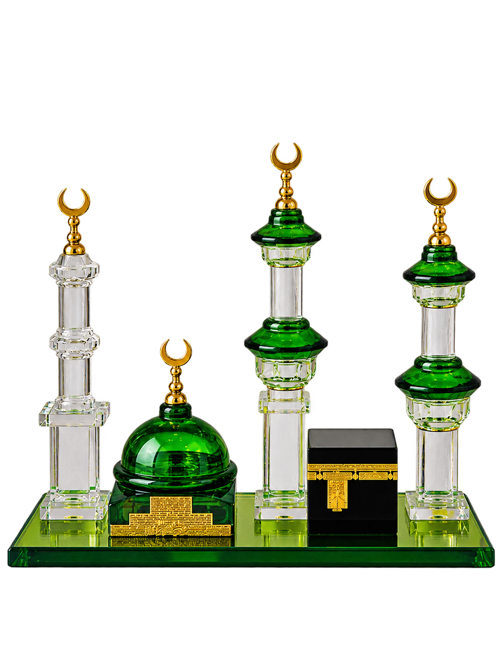 Luxury Masjid Al-Haram & Kaaba Islamic Decorative Showpiece – Green & Gold Miniature