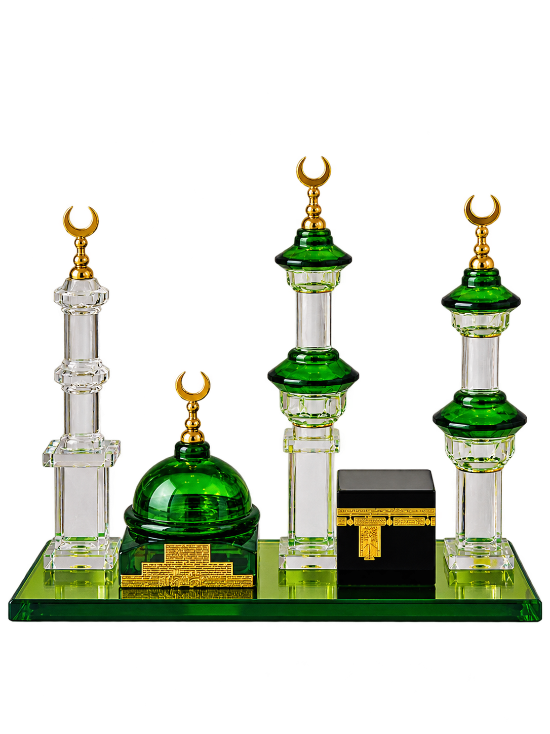 Luxury Masjid Al-Haram & Kaaba Islamic Decorative Showpiece – Green & Gold Miniature