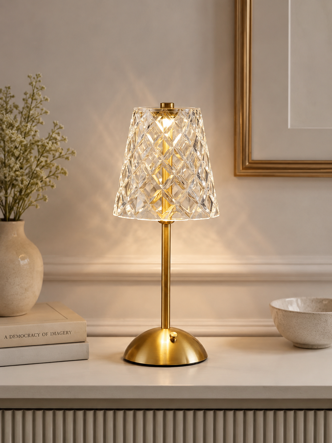 Luxury Rechargeable LED Table Lamp – Acrylic Shade & Gold Metal Base | Touch Control Bedside Desk Lamp