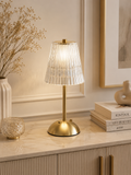 Luxury Gold Rechargeable LED Table Lamp with Acrylic Shade | Modern Bedside & Desk Lamp