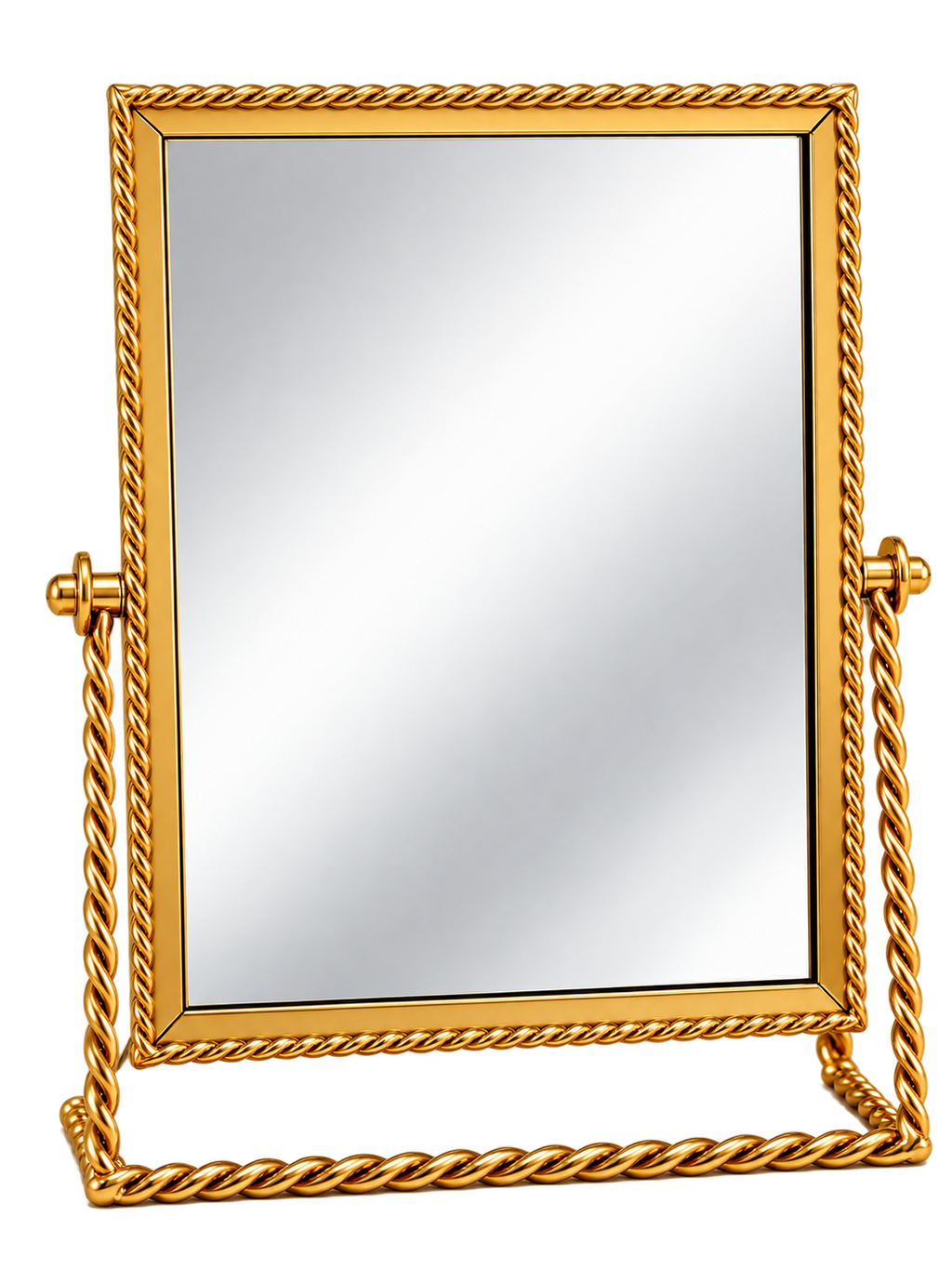 Luxury Gold Rectangular Tabletop Vanity Mirror – Twisted Rope Frame Dressing Mirror