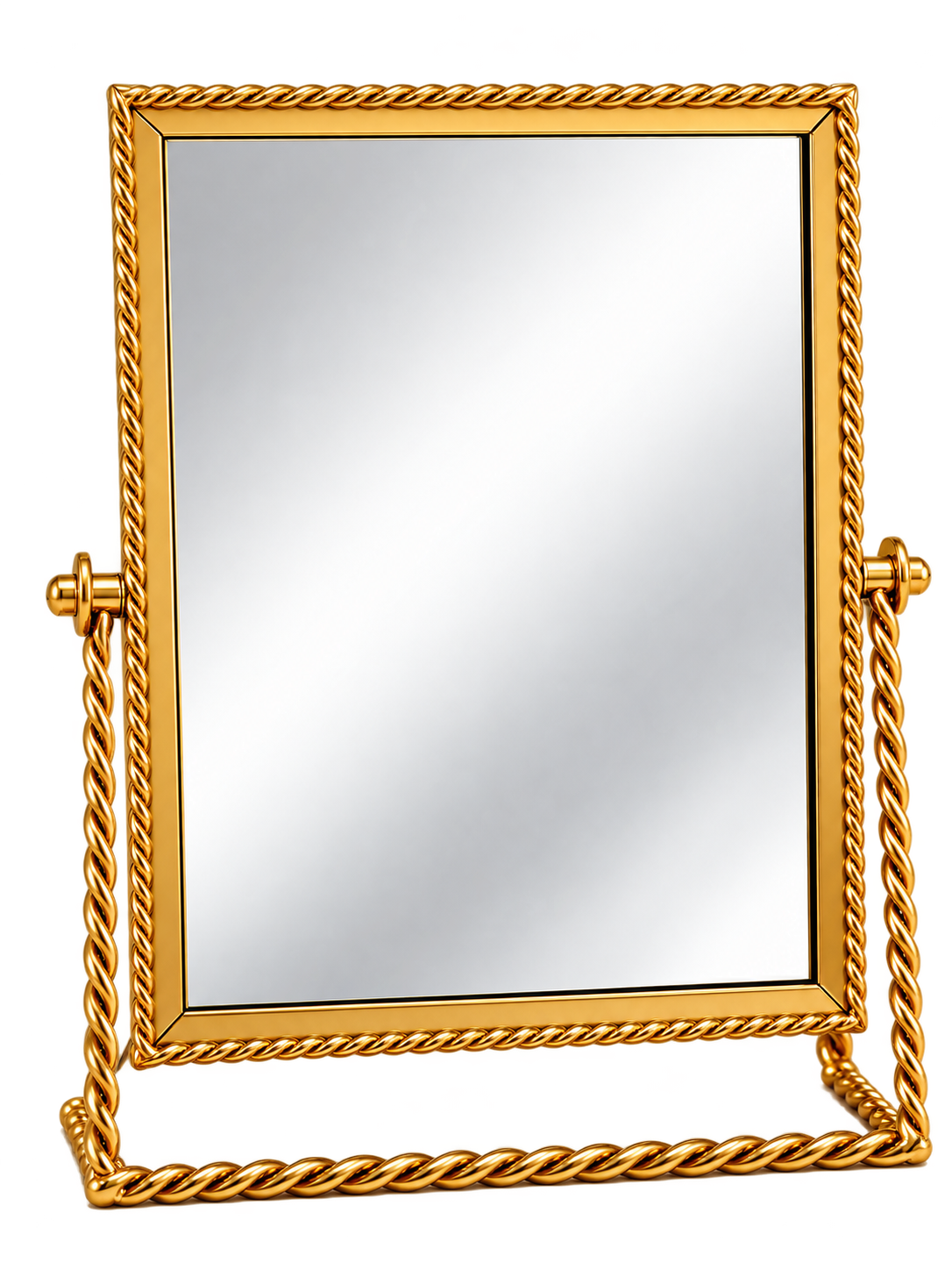 Luxury Gold Rectangular Tabletop Vanity Mirror – Twisted Rope Frame Dressing Mirror