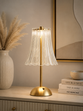 Modern Gold LED Table Lamp with Acrylic Pleated Shade | Luxury Rechargeable Desk Lamp