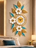 Luxury Gold & Turquoise Floral Wall Clock – Elegant Metal Leaf & Flower Décor