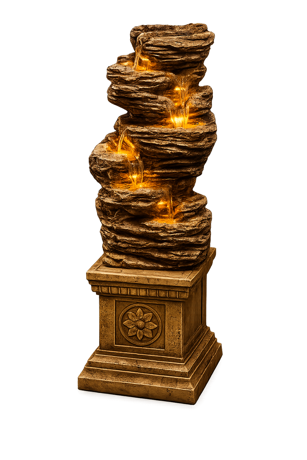 Luxury Indoor & Outdoor LED Rock Water Fountain | Cascading Waterfall Decorative Floor Fountain | Fiberglass Resin Fountain