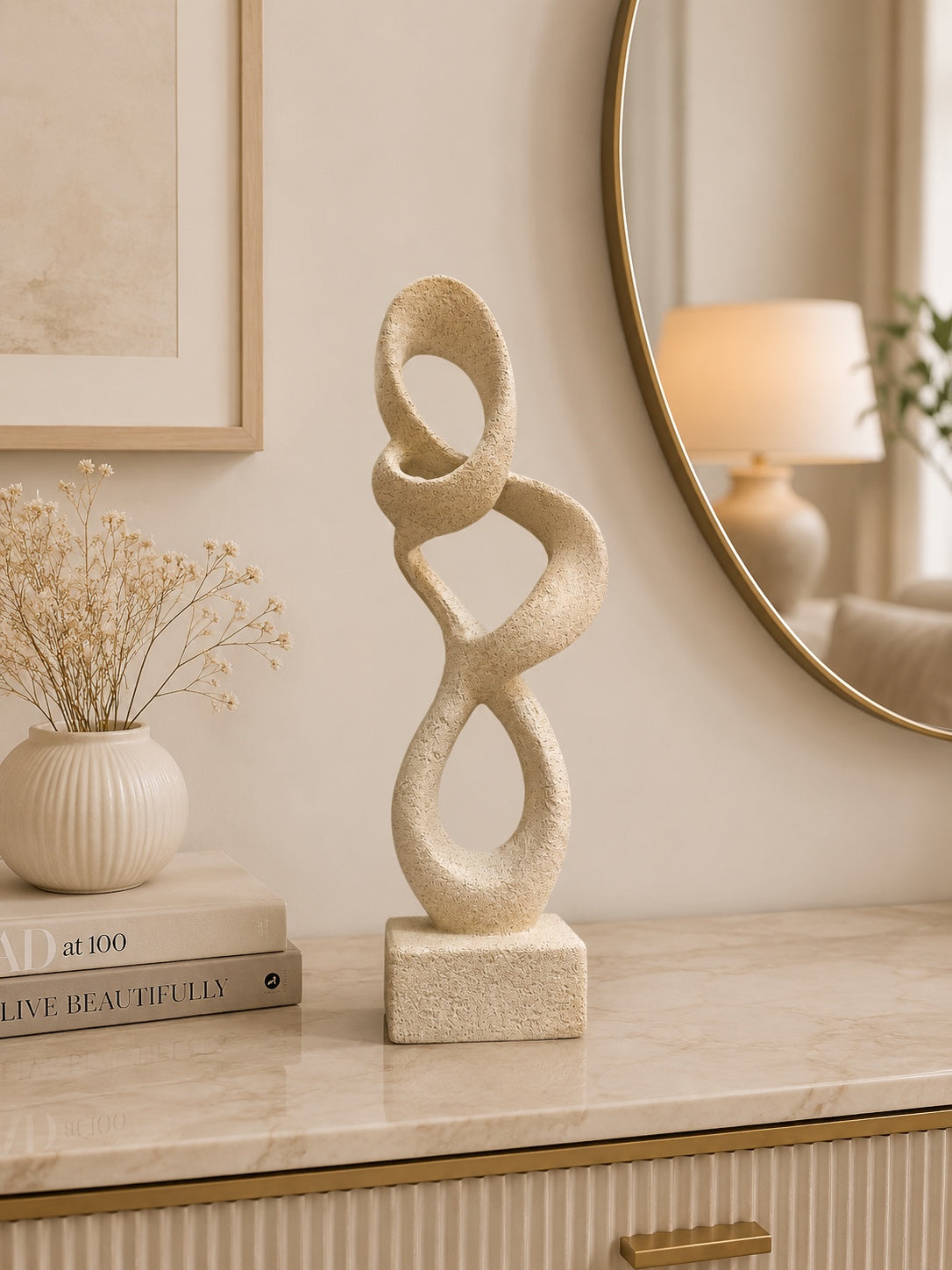 Modern Abstract Infinity Sculpture | Luxury Resin Decorative Table Accent | Contemporary Home Décor