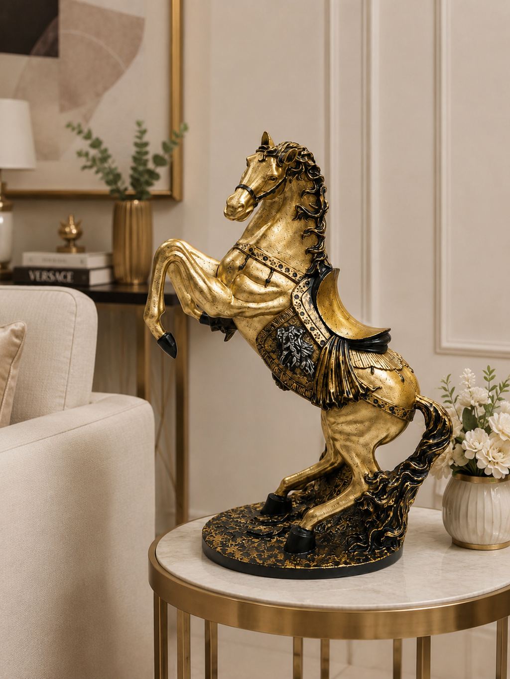 Luxury Rearing Horse Decorative Sculpture – Premium Resin Horse Statue for Home & Office Decor