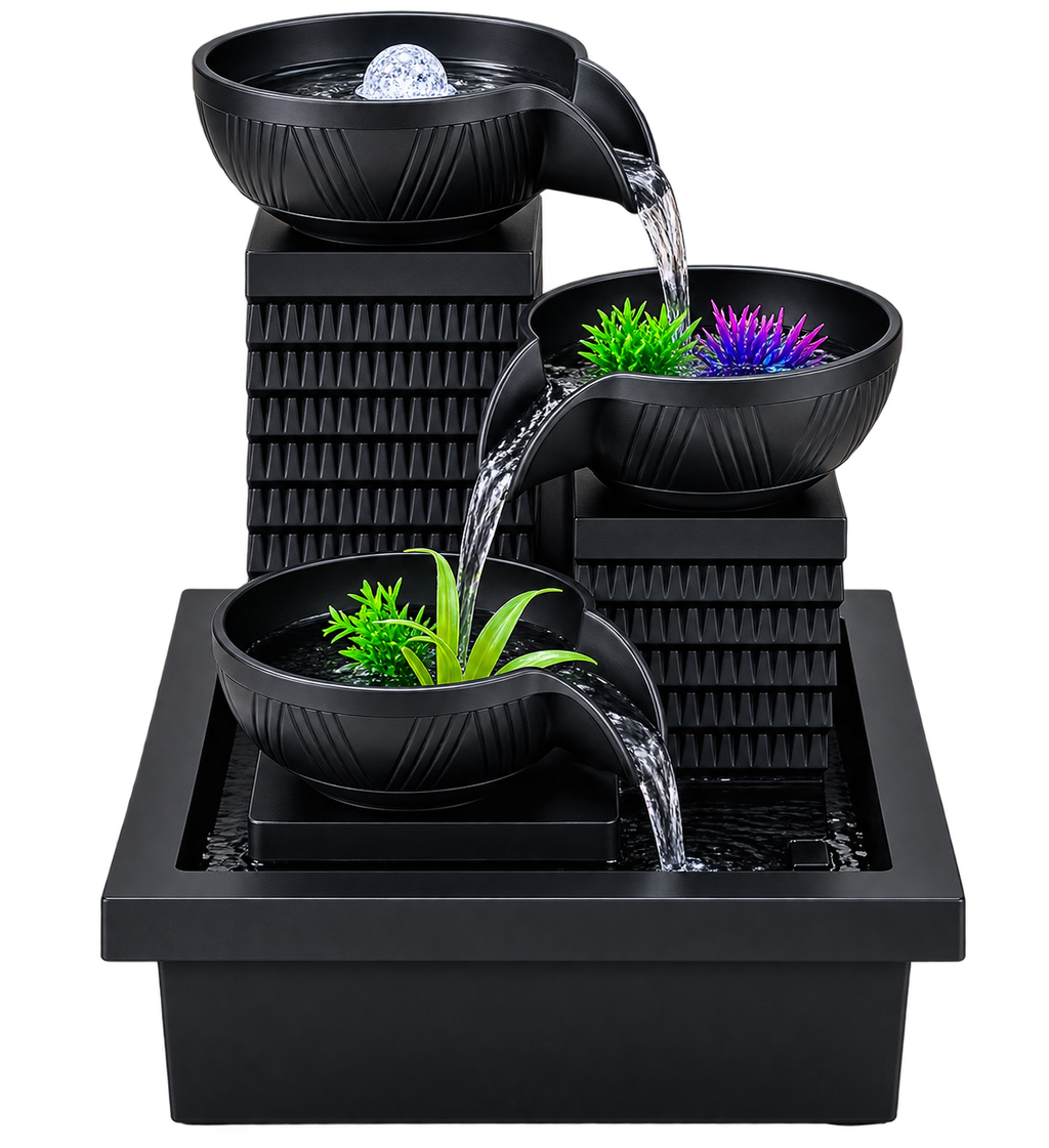 Luxury Black 3-Tier Cascading Bowl Water Fountain