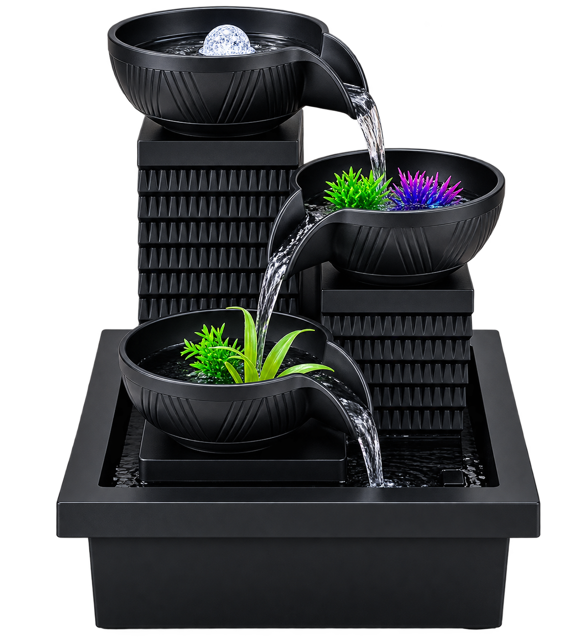 Luxury Black 3-Tier Cascading Bowl Water Fountain