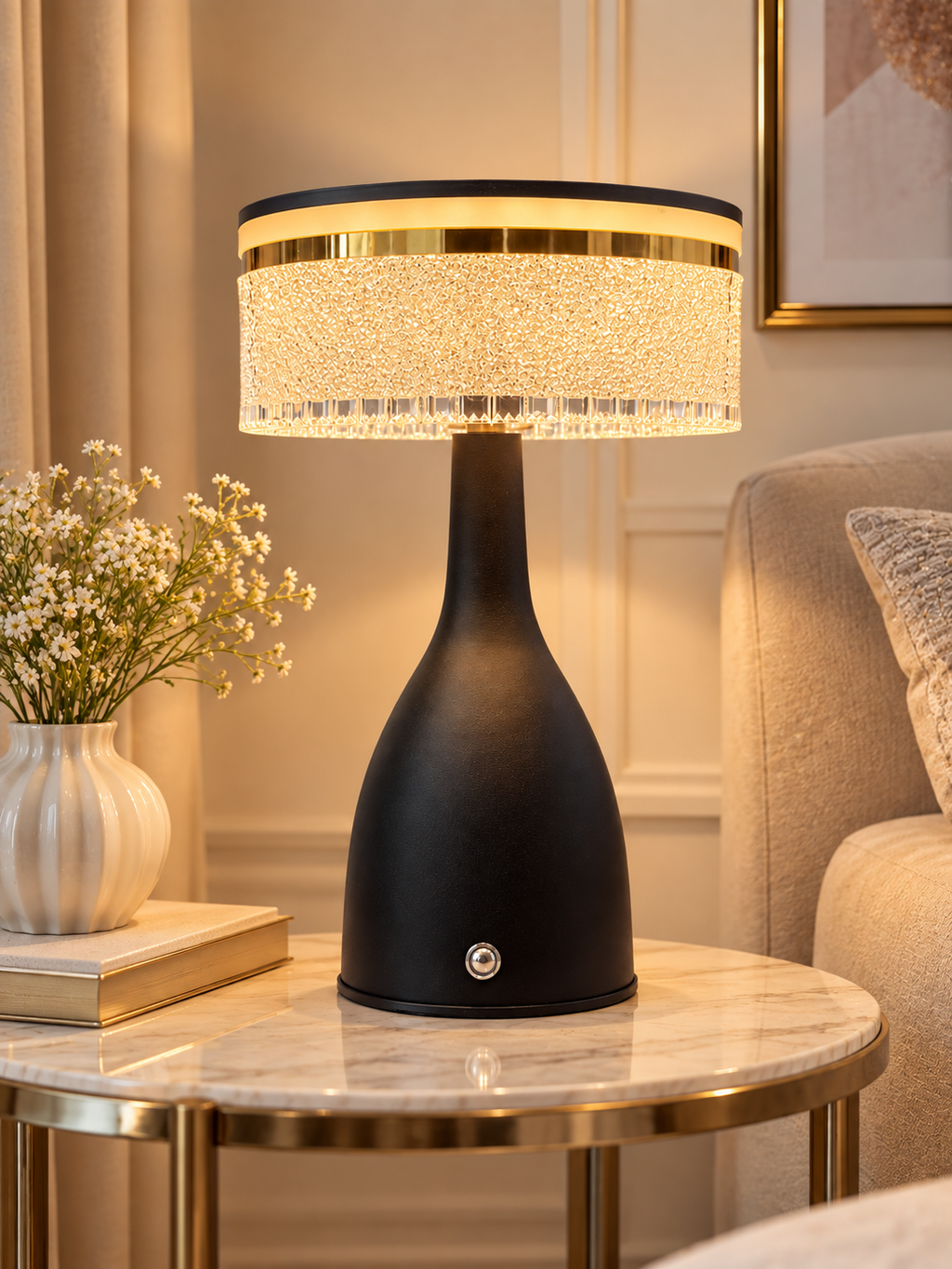 Luxury Black & Gold Acrylic Table Lamp – Elegant Modern Bedside & Side Table Lamp