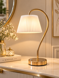 Luxury Gold Arc Table Lamp with Pleated White Shade