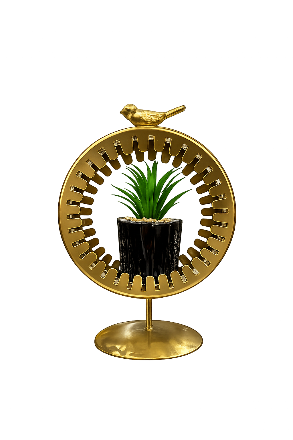 Luxury Golden Bird Planter Stand with Artificial Plant – Modern Metal Tabletop Décor