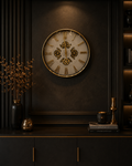 Luxury White & Gold Moving Gear Wall Clock – Modern Roman Numeral Decorative Silent Wall Clock