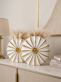 Luxury White & Gold Shell Ceramic Vase Set | Modern Decorative Flower Vases for Living Room & Console Table (Set of 2)