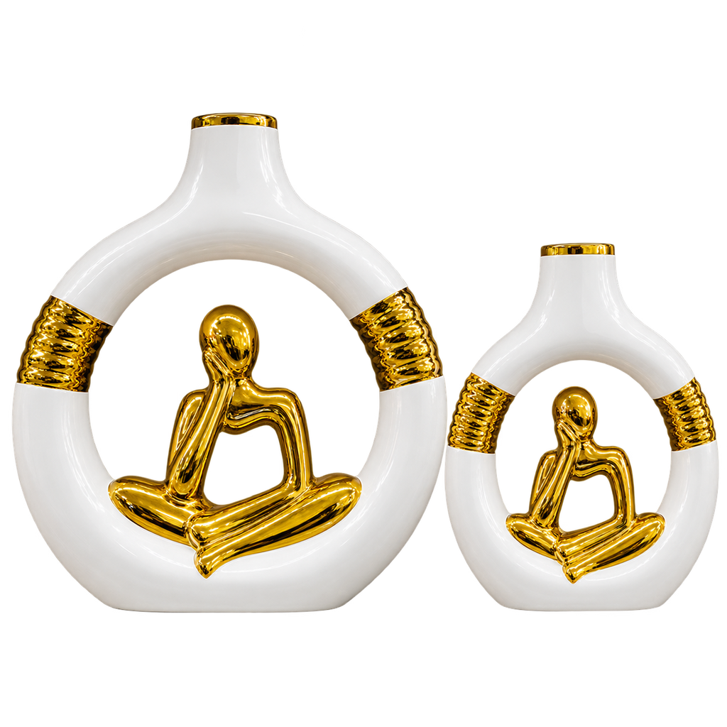 Luxury White & Gold Abstract Figure Decorative Vase Set – 2 Pieces