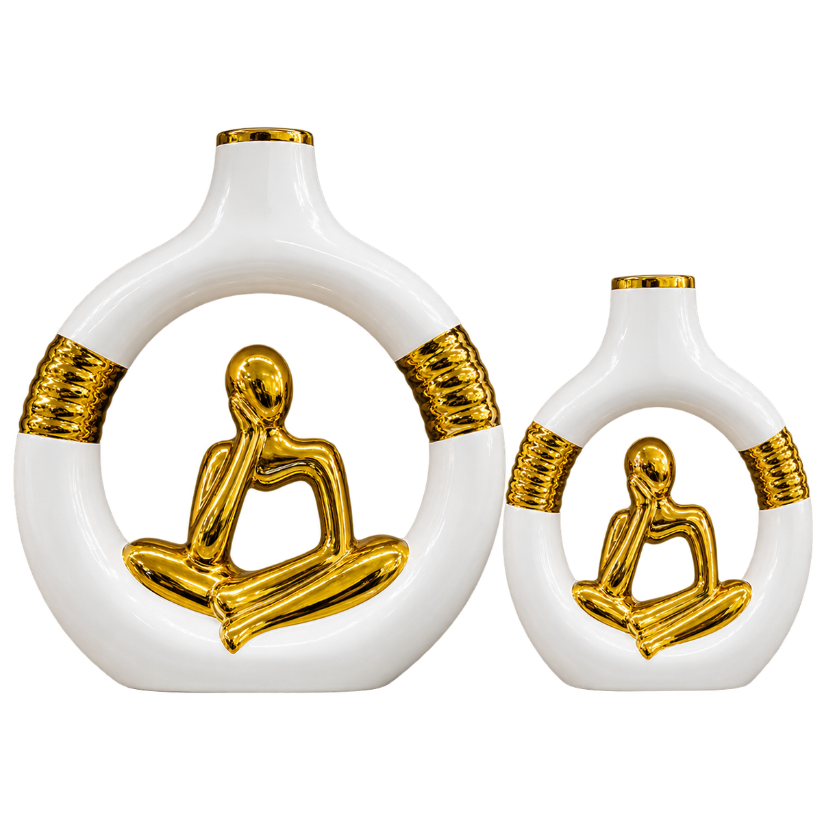 Luxury White & Gold Abstract Figure Decorative Vase Set – 2 Pieces