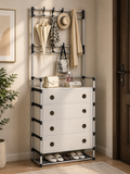 4 Drawer Entryway Organizer with Coat Rack | Hall Tree Storage Cabinet | Shoe Rack & Hanging Stand | Modern Multifunction Storage Unit