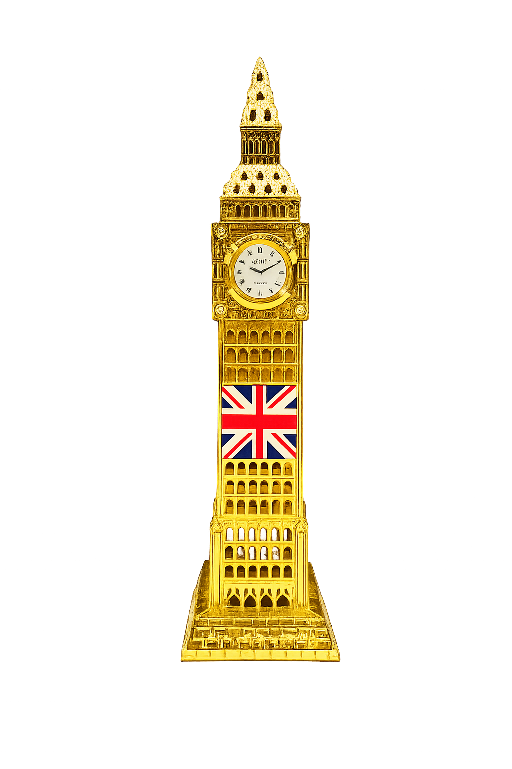 Luxury Big Ben Tower Clock Statue – Gold Decorative Table Clock with Union Jack Design