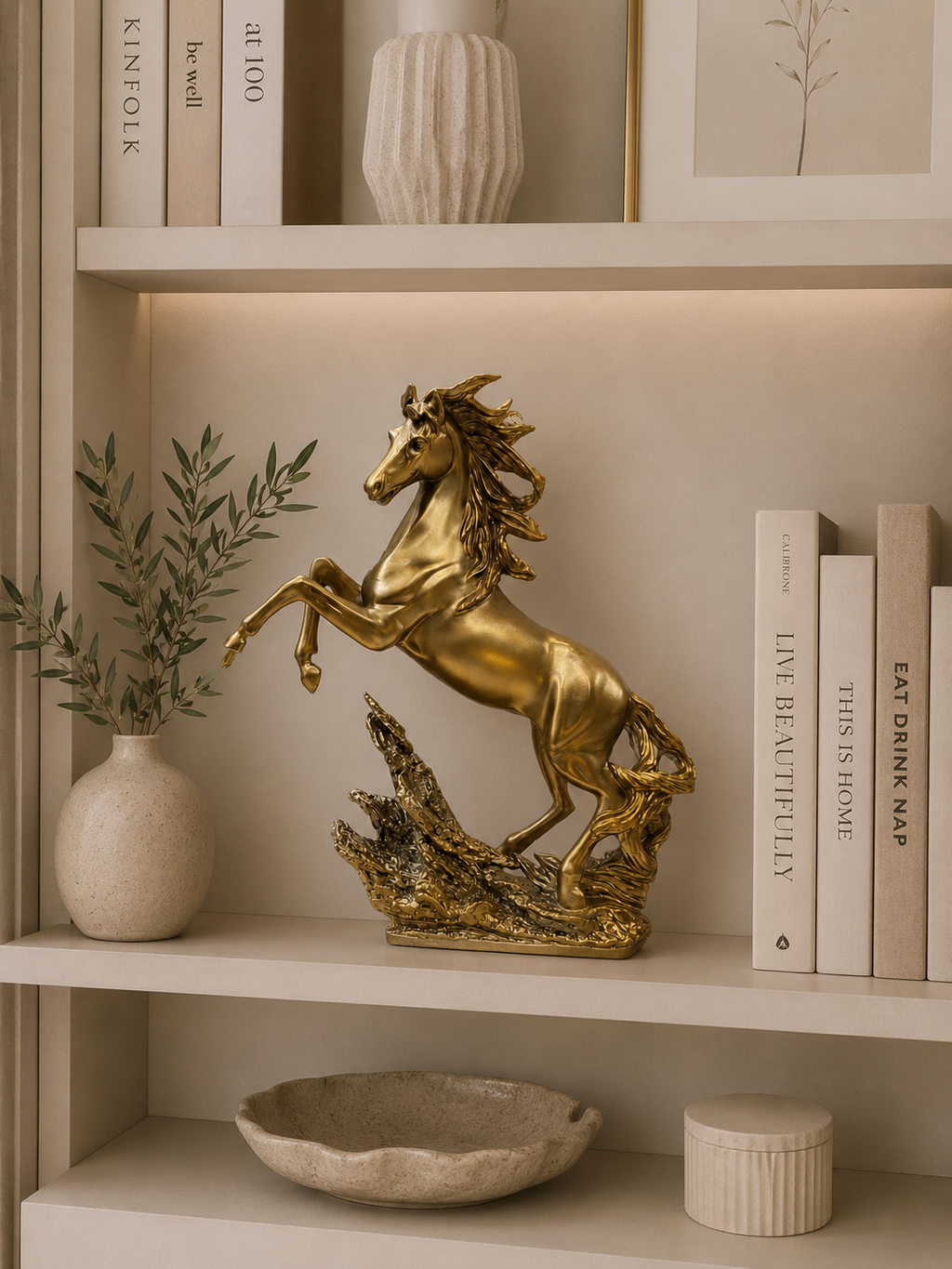 Golden Rearing Horse Resin Sculpture | Luxury Horse Statue | Premium Home & Office Décor Showpiece