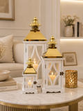 Luxury 3-Piece Decorative Lantern Set | White & Gold Candle Lanterns | Modern Home Décor