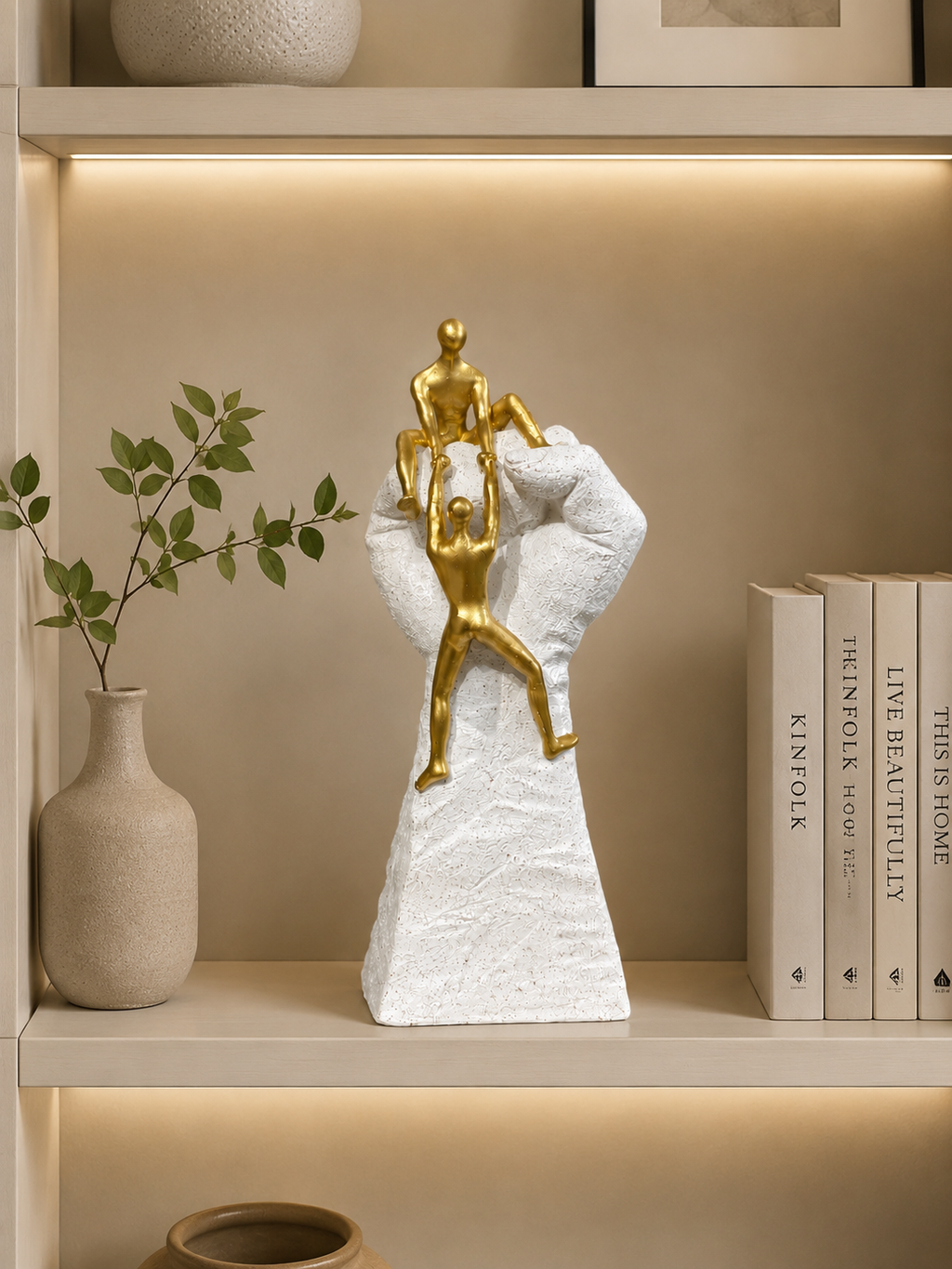 Luxury Golden Human Connection Sculpture – Modern Abstract Couple Statue for Home & Office Decor