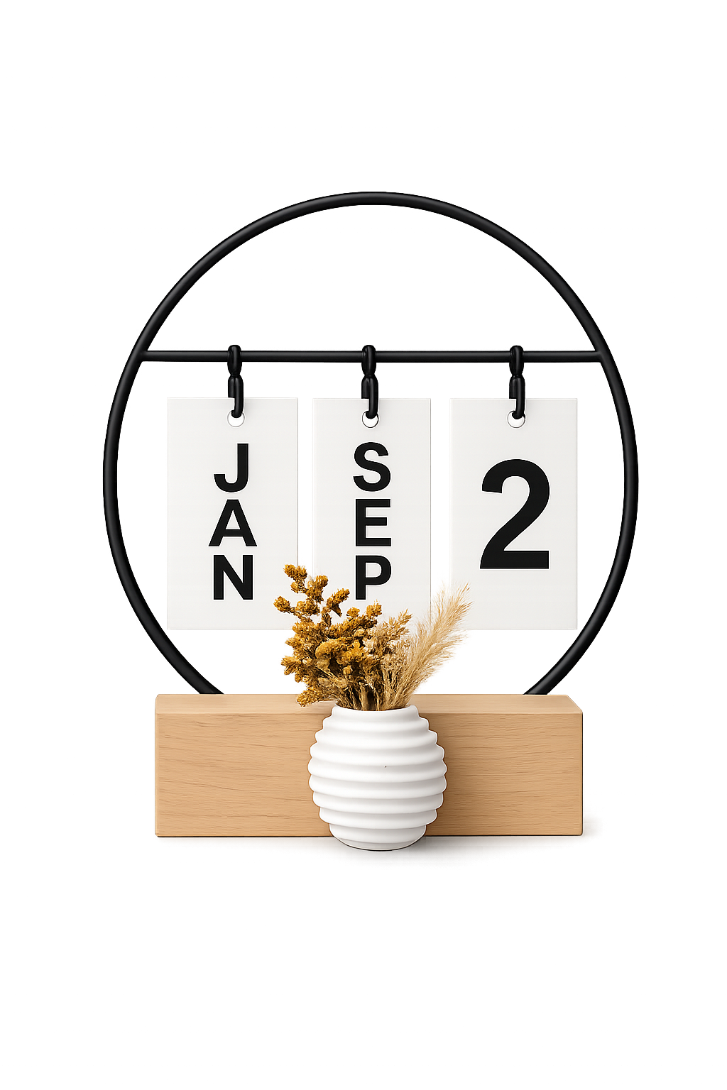 Perpetual Flip Calendar with Mini Vase | Wooden Desktop Calendar | Modern Home & Office Desk Decor