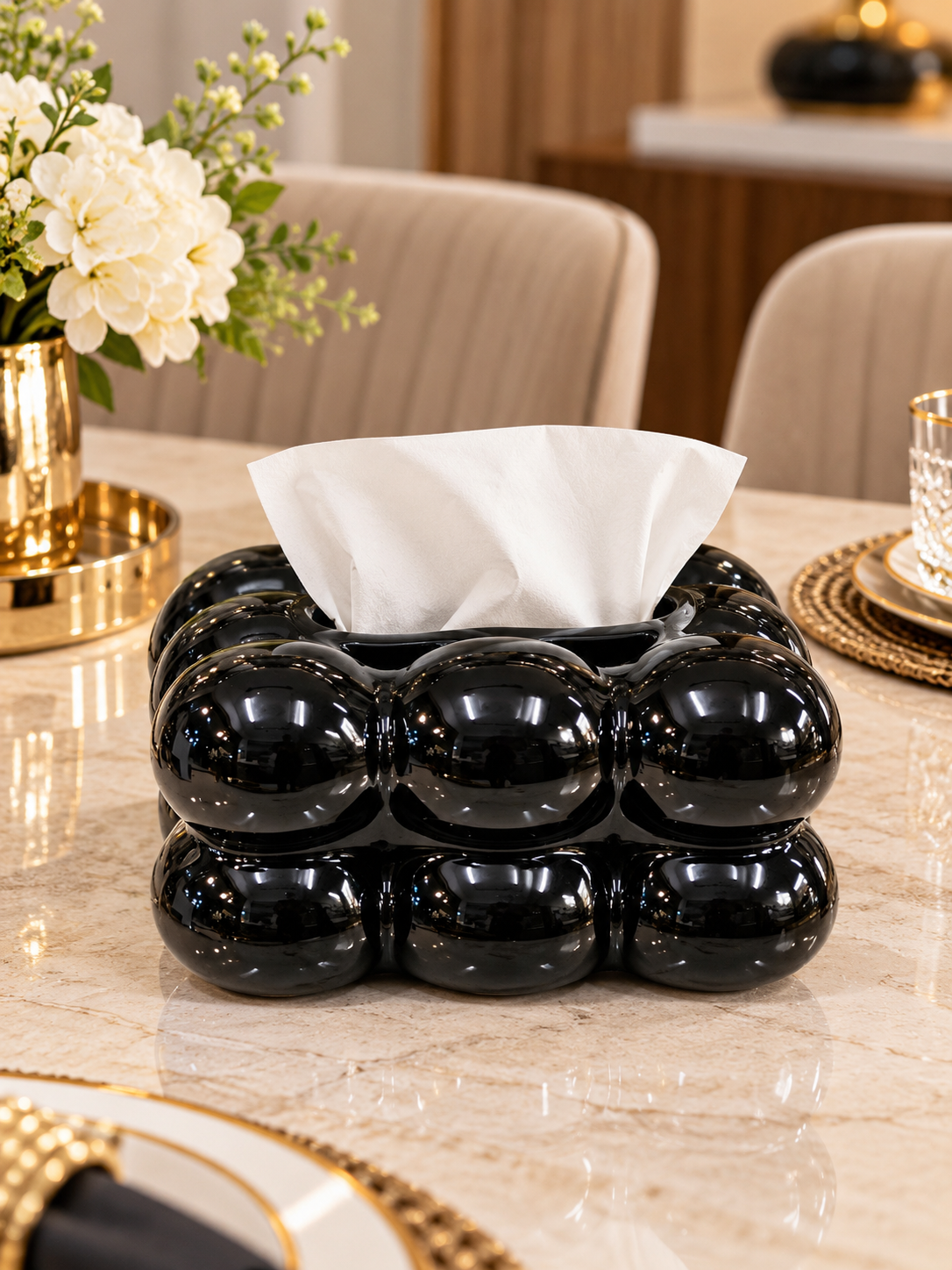 Luxury Bubble Ceramic Tissue Box Cover – Modern Decorative Tissue Holder