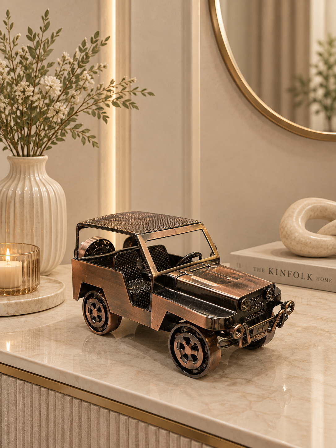 Vintage Metal Jeep Model | Classic Off-Road Decorative Car | Handcrafted Home Décor Accent