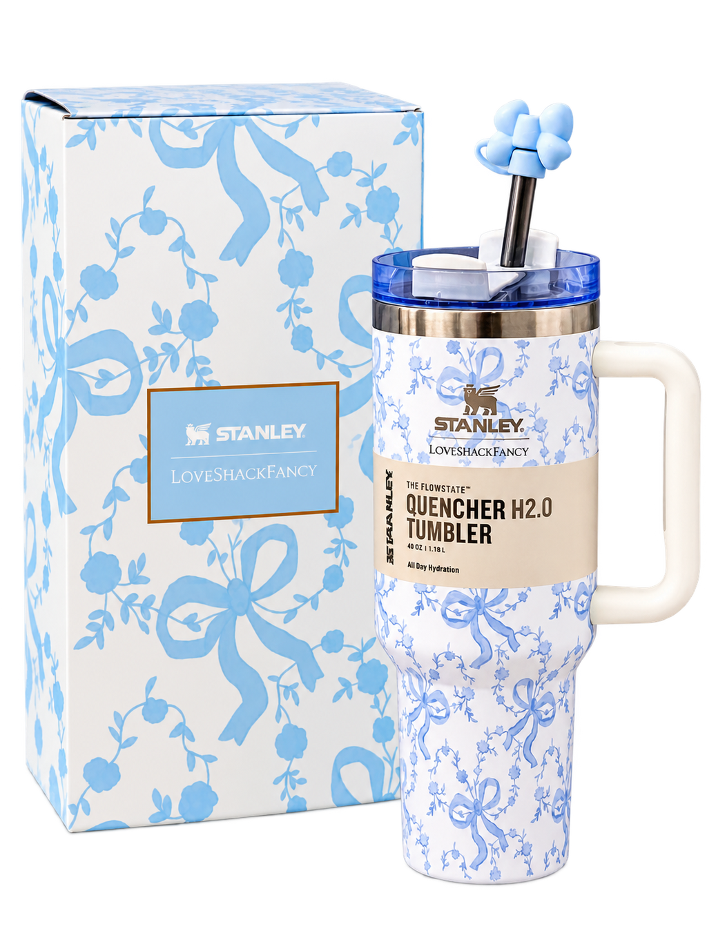 Stanley x LoveShackFancy Blue Bow Quencher H2.0 Tumbler 40 oz