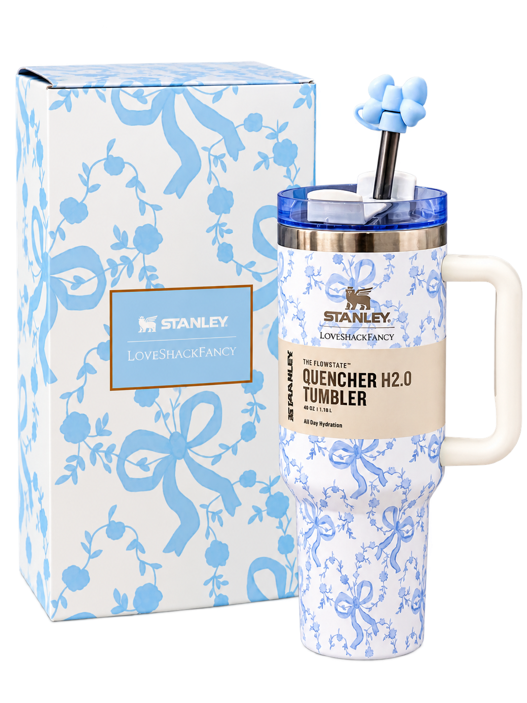 Stanley x LoveShackFancy Blue Bow Quencher H2.0 Tumbler 40 oz