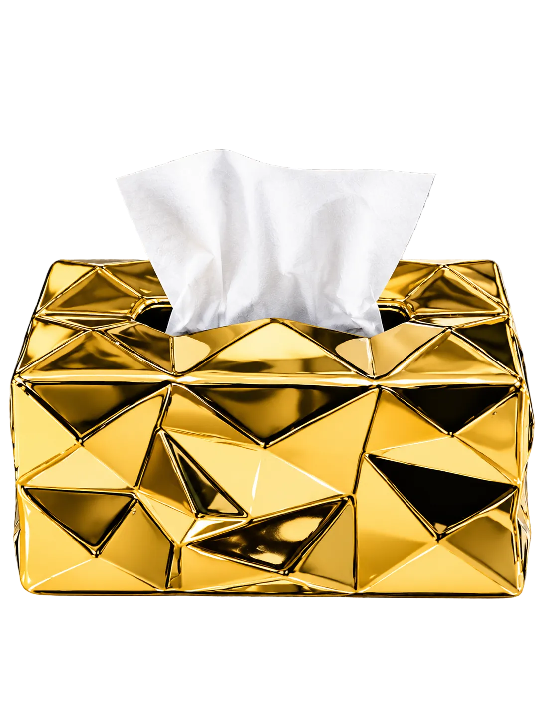 Luxury Gold Geometric Ceramic Tissue Box Cover – Modern Decorative Tissue Holder
