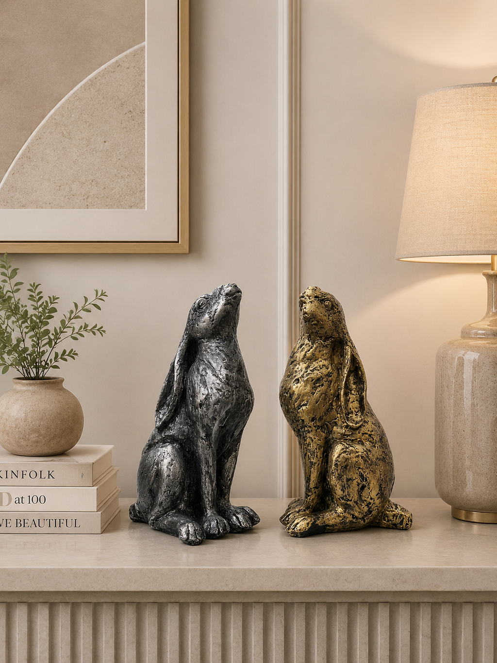 Rustic Rabbit Figurine Set – Decorative Resin Bunny Sculptures for Home & Office Décor