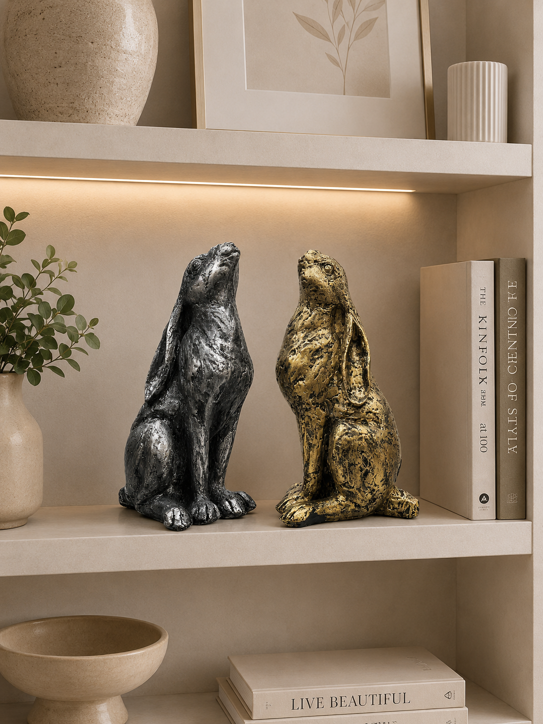 Rustic Rabbit Figurine Set – Decorative Resin Bunny Sculptures for Home & Office Décor