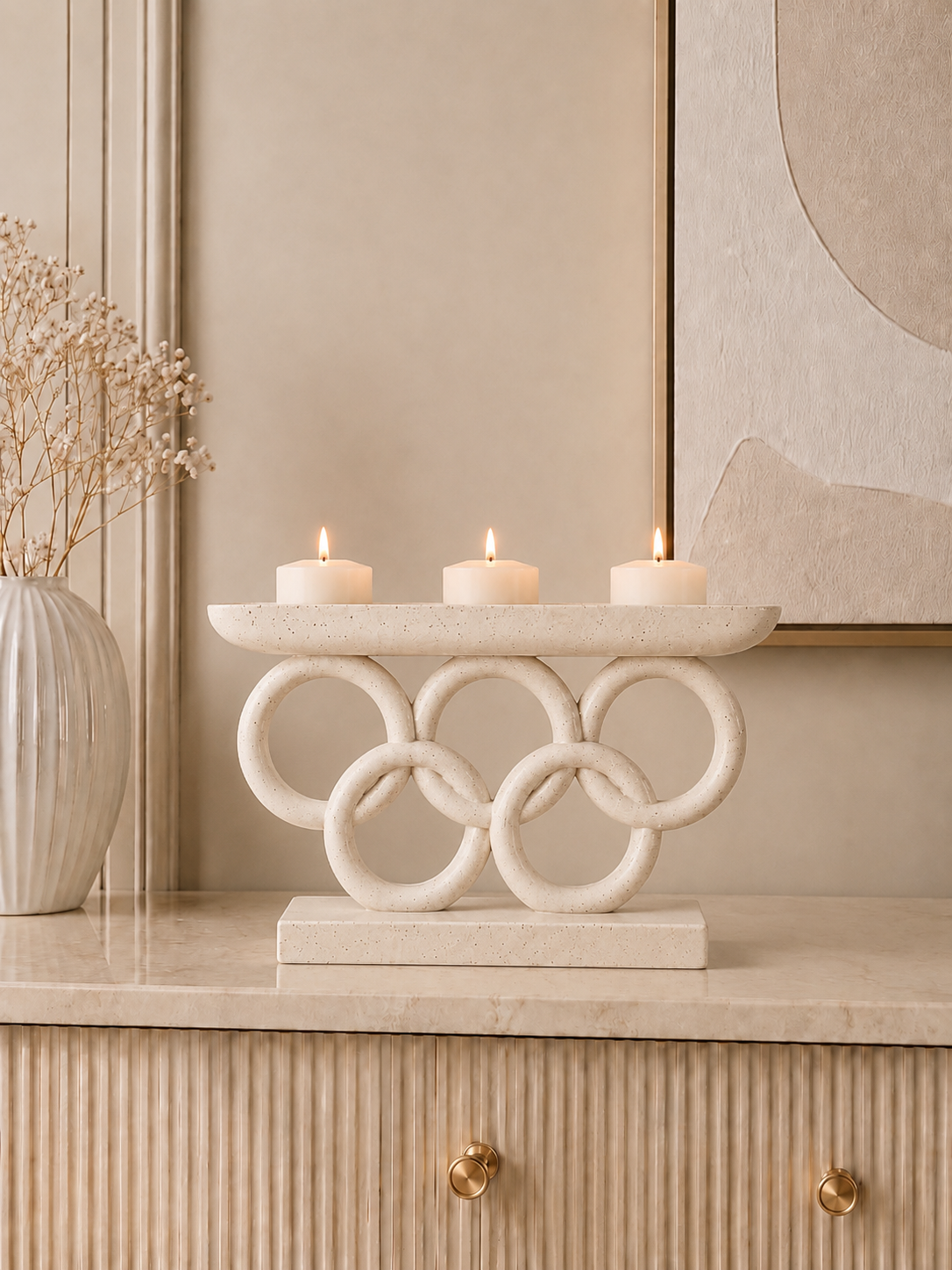 Modern Interlocking Ring Candle Holder – Luxury Resin Decorative Centerpiece for 3 Pillar Candles