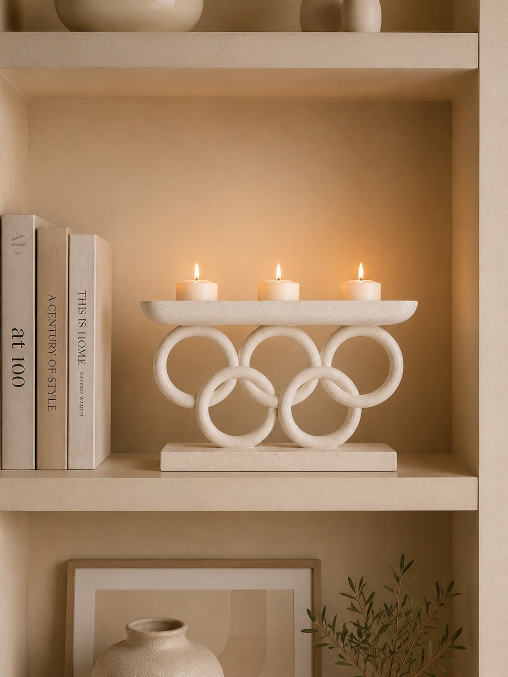 Modern Interlocking Ring Candle Holder – Luxury Resin Decorative Centerpiece for 3 Pillar Candles