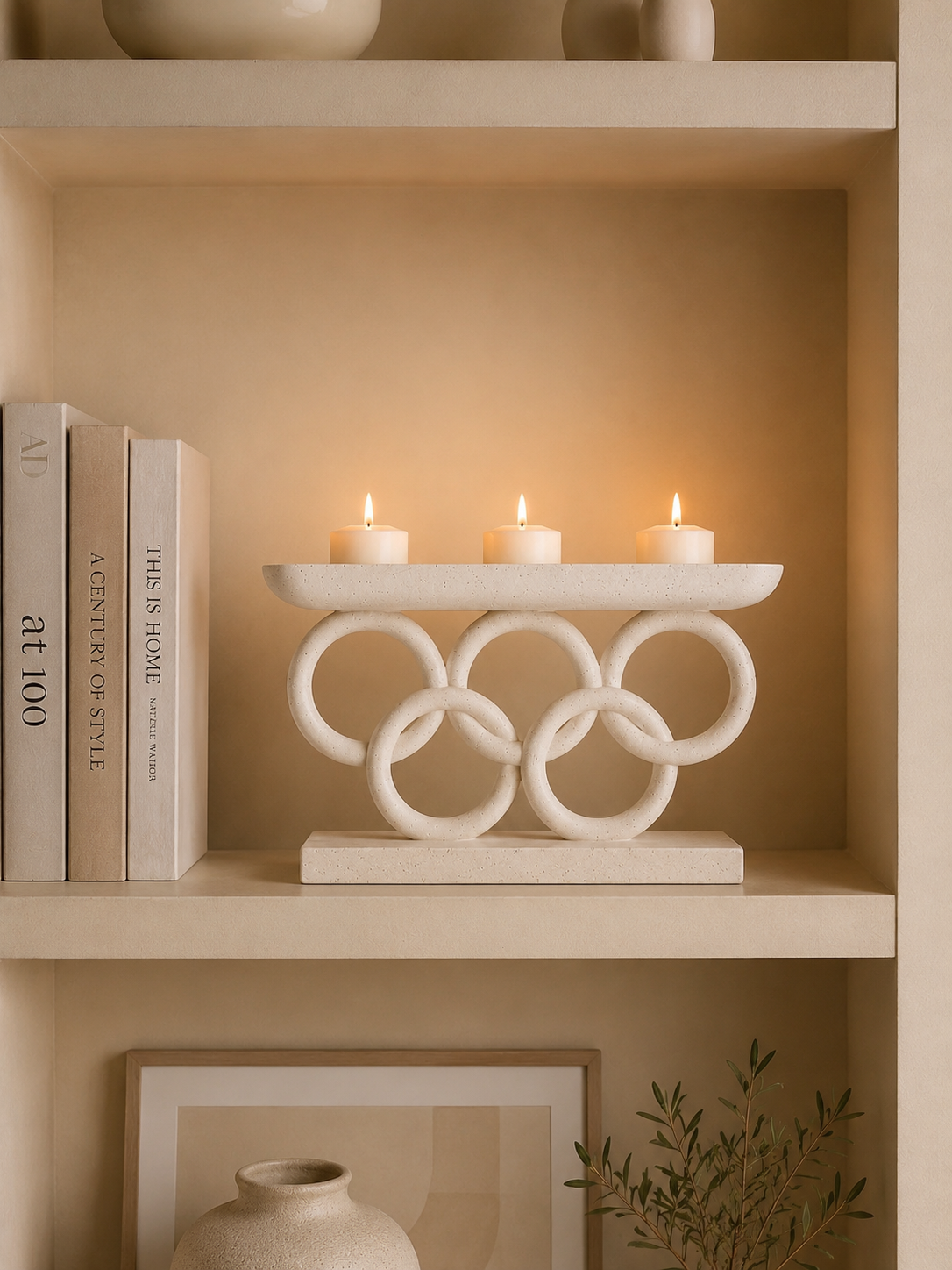 Modern Interlocking Ring Candle Holder – Luxury Resin Decorative Centerpiece for 3 Pillar Candles